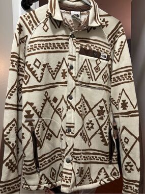 The North Face Men’s Cream & Brown Patterned Fleece Shirt Jacket